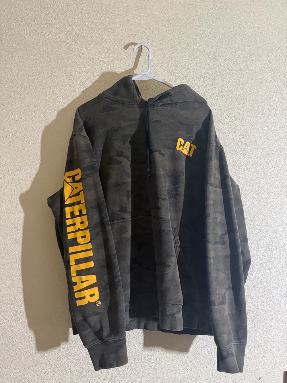 Caterpillar Black Camo Hoodie with Yellow Logo
